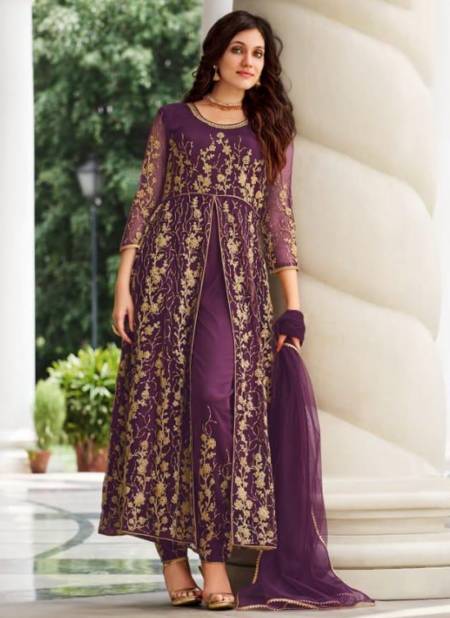Purple Colour Senhora Sharmin New Latest Designer Party Wear Pure Butterfly Net Salwar Suit Collection 2066